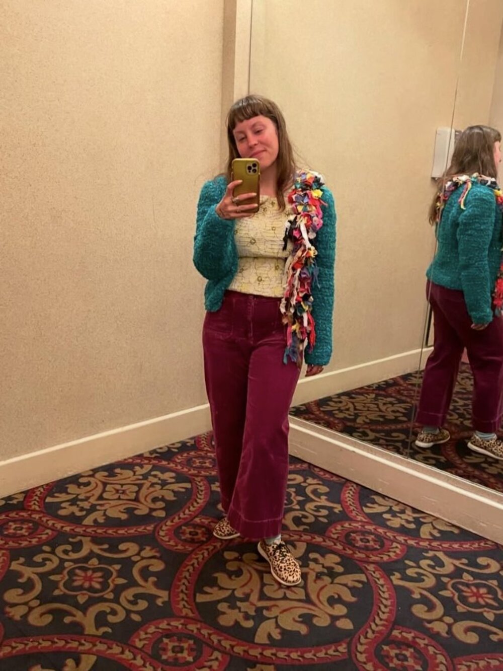 Vintage 80s Teal Multicolor Stretch Knit Unique Artsy Cardigan Sweater S/M - Picture 2 of 10